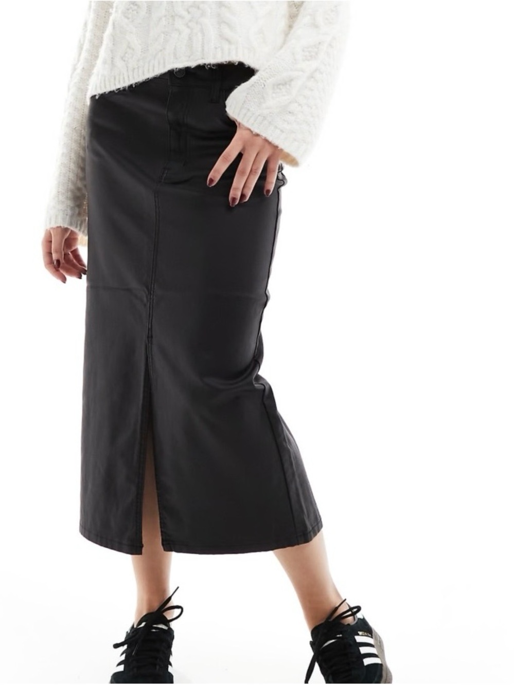 Topshop Black Midi Pencil Skirt with Front Slit